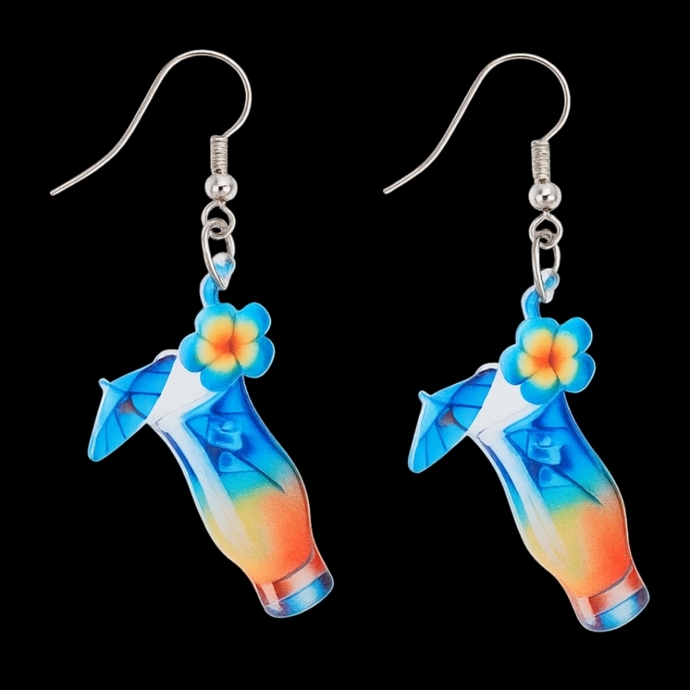 Source Unknown Blue and Orange Cocktail Earrings